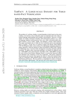TabFact: A Large-scale Dataset for Table-based Fact Verification