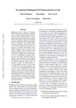 Investigating Multilingual NMT Representations at Scale