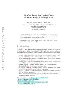 EPANer Team Description Paper for World Robot Challenge 2020