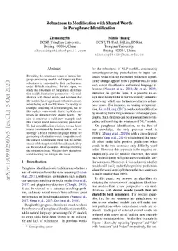 Robustness to Modification with Shared Words in Paraphrase
  Identification