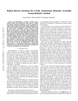 Robust Barrier Functions for a Fully Autonomous, Remotely Accessible
  Swarm-Robotics Testbed