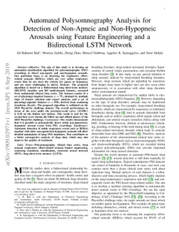 Automated Polysomnography Analysis for Detection of Non-Apneic and
  Non-Hypopneic Arousals using Feature Engineering and a Bidirectional LSTM
  Network