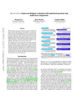 ACUTE-EVAL: Improved Dialogue Evaluation with Optimized Questions and
  Multi-turn Comparisons
