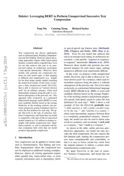 Deleter: Leveraging BERT to Perform Unsupervised Successive Text
  Compression