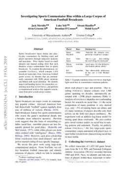 Investigating Sports Commentator Bias within a Large Corpus of American
  Football Broadcasts