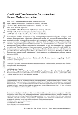 Conditional Text Generation for Harmonious Human-Machine Interaction