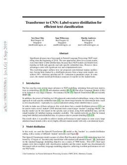 Transformer to CNN: Label-scarce distillation for efficient text
  classification