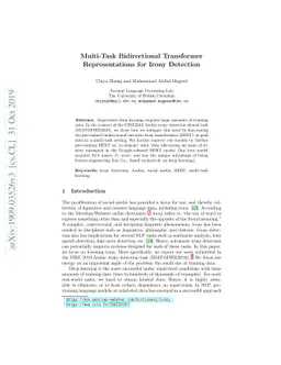 Multi-Task Bidirectional Transformer Representations for Irony Detection