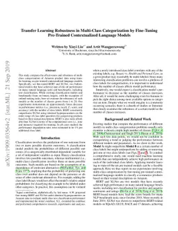 Transfer Learning Robustness in Multi-Class Categorization by
  Fine-Tuning Pre-Trained Contextualized Language Models