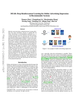 DEAR: Deep Reinforcement Learning for Online Advertising Impression in
  Recommender Systems
