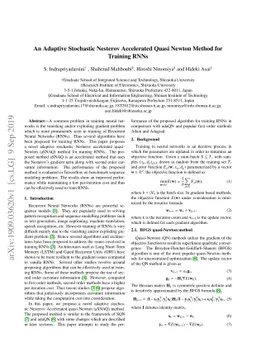 An Adaptive Stochastic Nesterov Accelerated Quasi Newton Method for
  Training RNNs