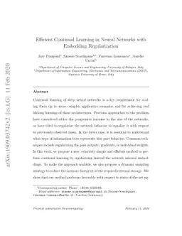 Efficient Continual Learning in Neural Networks with Embedding
  Regularization