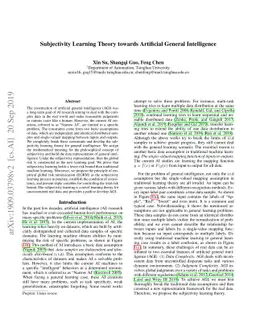 Subjectivity Learning Theory towards Artificial General Intelligence