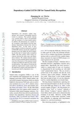 Dependency-Guided LSTM-CRF for Named Entity Recognition