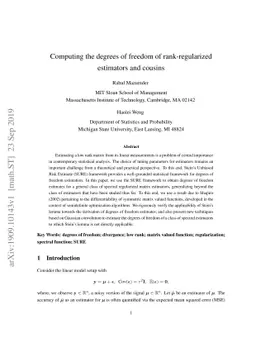 Computing the degrees of freedom of rank-regularized estimators and
  cousins