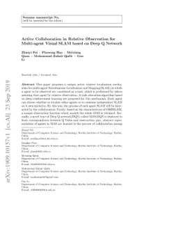 Active collaboration in relative observation for Multi-agent visual SLAM
  based on Deep Q Network