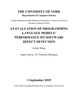 An Evalutation of Programming Language Models' performance on Software
  Defect Detection