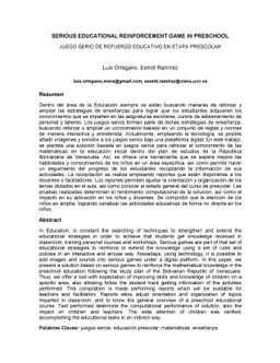 Serious Educational Reinforcement Game in Preschool