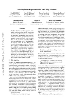 Learning Dense Representations for Entity Retrieval