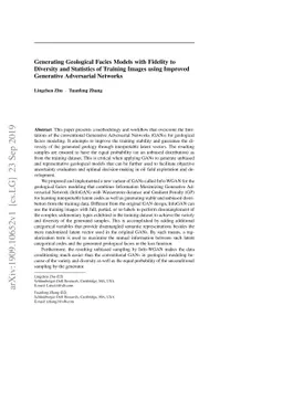 Generating Geological Facies Models with Fidelity to Diversity and
  Statistics of Training Images using Improved Generative Adversarial Networks