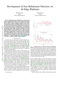 Development of Fast Refinement Detectors on AI Edge Platforms