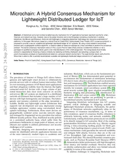 Microchain: A Hybrid Consensus Mechanism for Lightweight Distributed
  Ledger for IoT