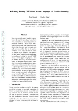 Efficiently Reusing Old Models Across Languages via Transfer Learning