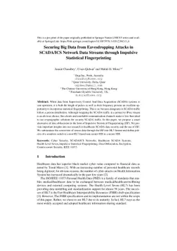 Securing Big Data from Eavesdropping Attacks in SCADA/ICS Network Data
  Streams through Impulsive Statistical Fingerprinting