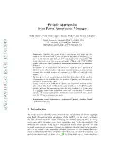 Private Aggregation from Fewer Anonymous Messages