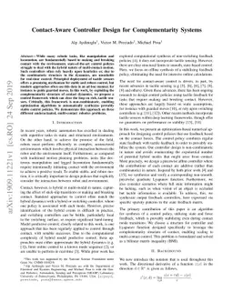 Contact-Aware Controller Design for Complementarity Systems
