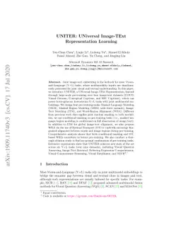 UNITER: UNiversal Image-TExt Representation Learning