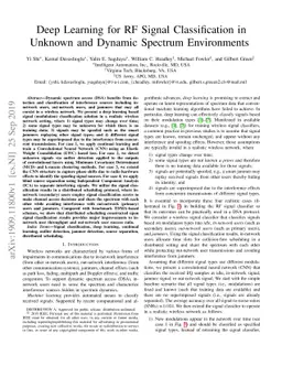 Deep Learning for RF Signal Classification in Unknown and Dynamic
  Spectrum Environments