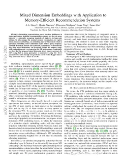Mixed Dimension Embeddings with Application to Memory-Efficient
  Recommendation Systems