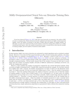 Mildly Overparametrized Neural Nets can Memorize Training Data
  Efficiently