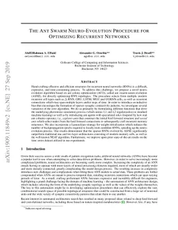 The Ant Swarm Neuro-Evolution Procedure for Optimizing Recurrent
  Networks