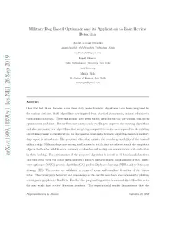 Military Dog Based Optimizer and its Application to Fake Review