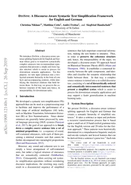 DisSim: A Discourse-Aware Syntactic Text Simplification Frameworkfor
  English and German