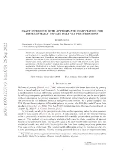 Exact Inference with Approximate Computation for Differentially Private
  Data via Perturbations