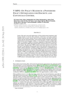V-MPO: On-Policy Maximum a Posteriori Policy Optimization for Discrete
  and Continuous Control