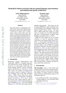Biomedical relation extraction with pre-trained language representations
  and minimal task-specific architecture