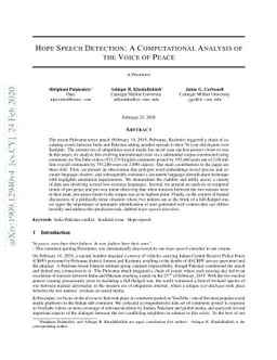 Hope Speech Detection: A Computational Analysis of the Voice of Peace