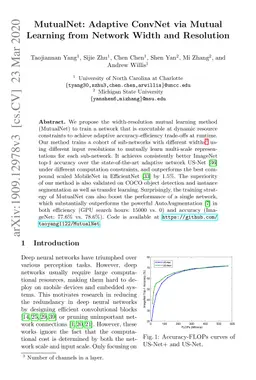 MutualNet: Adaptive ConvNet via Mutual Learning from Network Width and
  Resolution