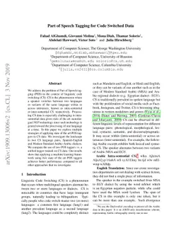 Part of speech tagging for code switched data