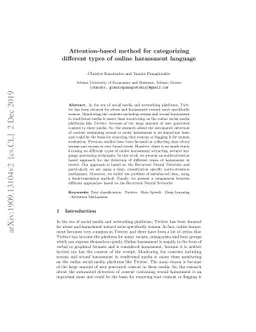Attention-based method for categorizing different types of online
  harassment language