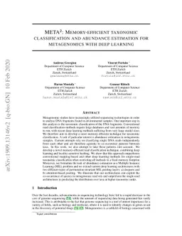 META$^\mathbf{2}$: Memory-efficient taxonomic classification and
  abundance estimation for metagenomics with deep learning