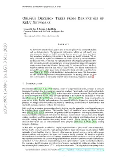 Oblique Decision Trees from Derivatives of ReLU Networks