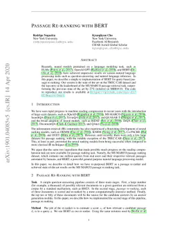 Passage Re-ranking with BERT