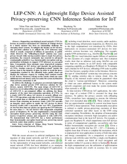 LEP-CNN: A Lightweight Edge Device Assisted Privacy-preserving CNN
  Inference Solution for IoT