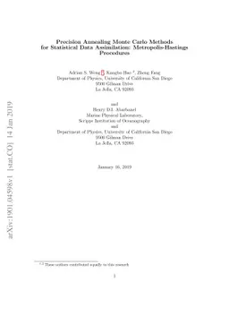 Precision Annealing Monte Carlo Methods for Statistical Data
  Assimilation: Metropolis-Hastings Procedures