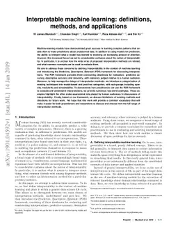 Interpretable machine learning: definitions, methods, and applications